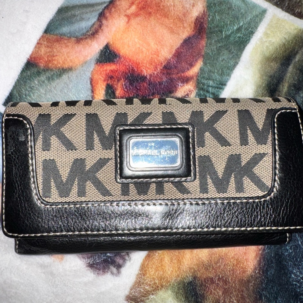 Michael Kors Black and Tan Logo Wallet